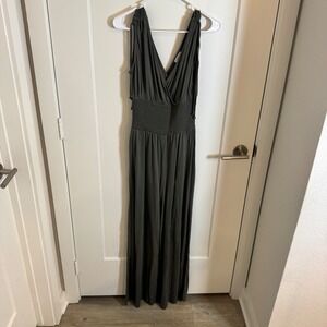 LASCANA Maxi Dress Green Smocked Waist V Neck Sleeveless Flowy Women